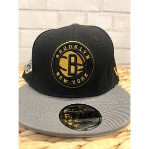 New Era 9FIFTY Brooklyn‎ Nets Snapback Hat Black Gold Gray Undervisor Mens NBA